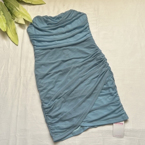 NWT PARTHEA Ruched Wrap Bodycon Mesh Tube Corset Dress - Picture 5 of 9